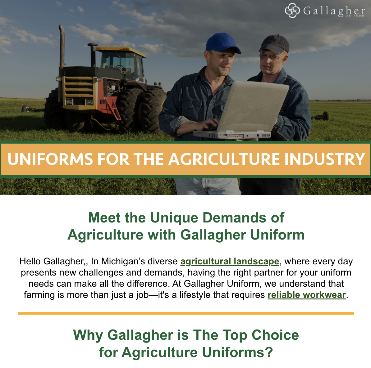 Gallagher Uniform Agriculture Prospecting Email Preview Gallagher Uniform Agriculture Prospecting Email Preview